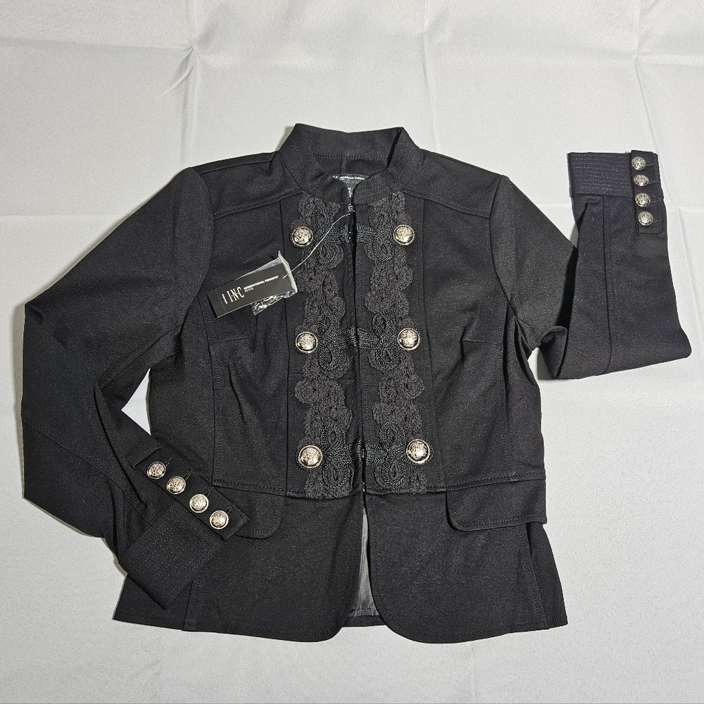 INC International Concepts MILITARY Marching STYLE Black Peplum Jacket Sz PM NWT - Picture 6 of 6